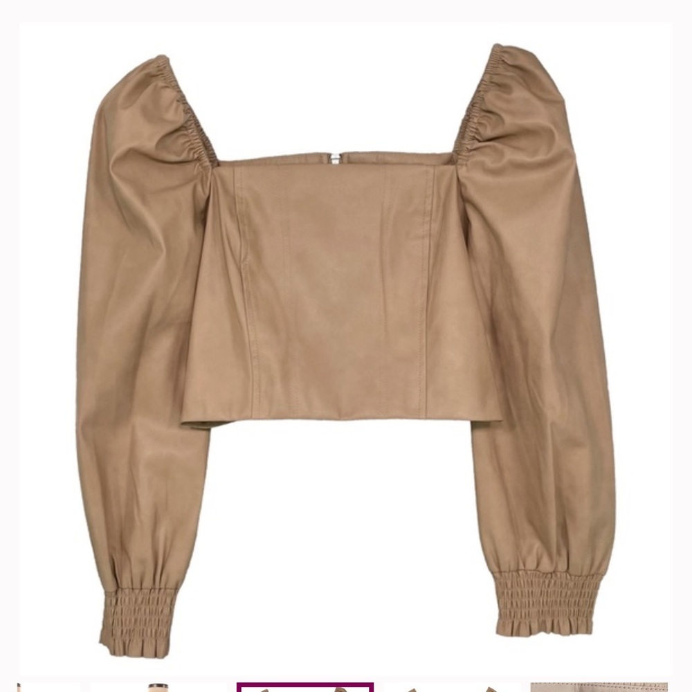 7 FOR ALL MANKIND Vegan Leather Blouson Crop Long Sleeve Top Puff Shoulder Small